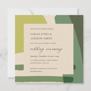 CONVITES CASAMENTO ARTÍSTICO MODERNO ABSTRATO KRAFT VERDE 