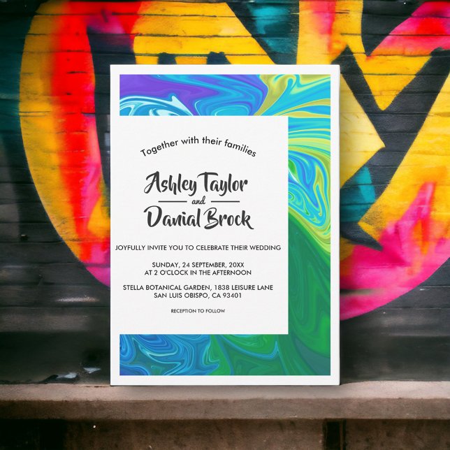 Convites Casamento Artístico Moderno Elegante Abstrato Fine (Criador carregado)