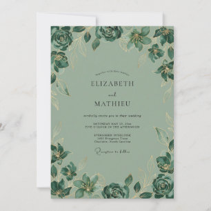 Convites Casamento Artístico na Natureza em Verde Sálvia
