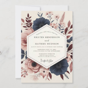 Convites Casamento Artístico Navy Rosewood