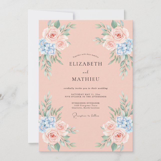 Convites Casamento Artístico Rosa Pêssego (Frente)