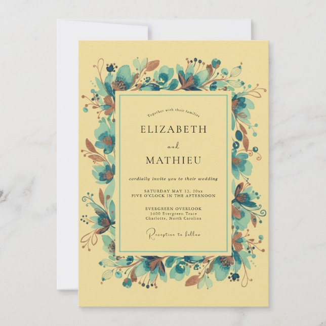 Convites Casamento Artístico Vintage Amarelo (Frente)
