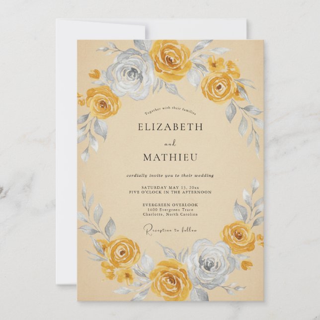 Convites Casamento Artístico Vintage Cinza Solidago (Frente)