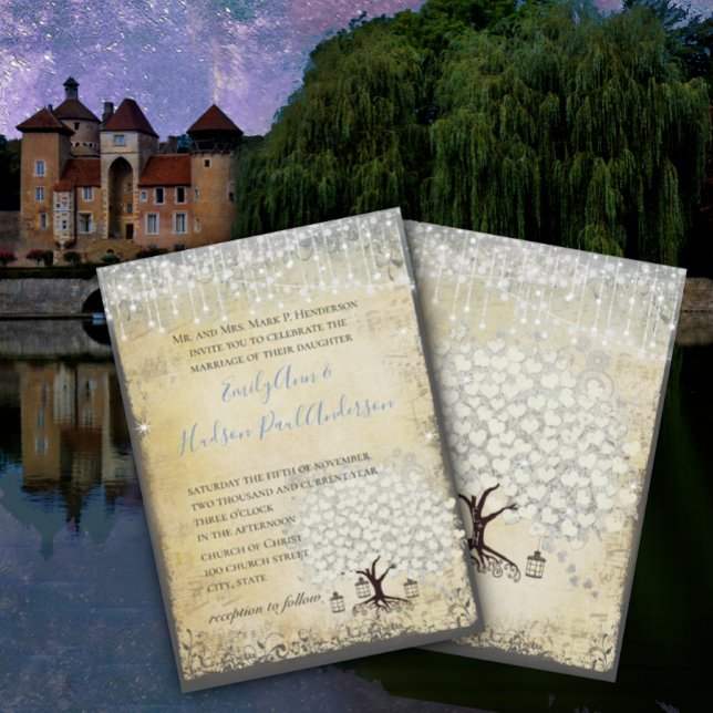 Convites Casamento Árvore Folha Coração Azul Renascimento M (Criador carregado)