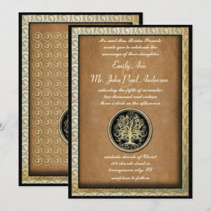 Convites Casamento Árvore Redemoinho Metálico Dourado Borda