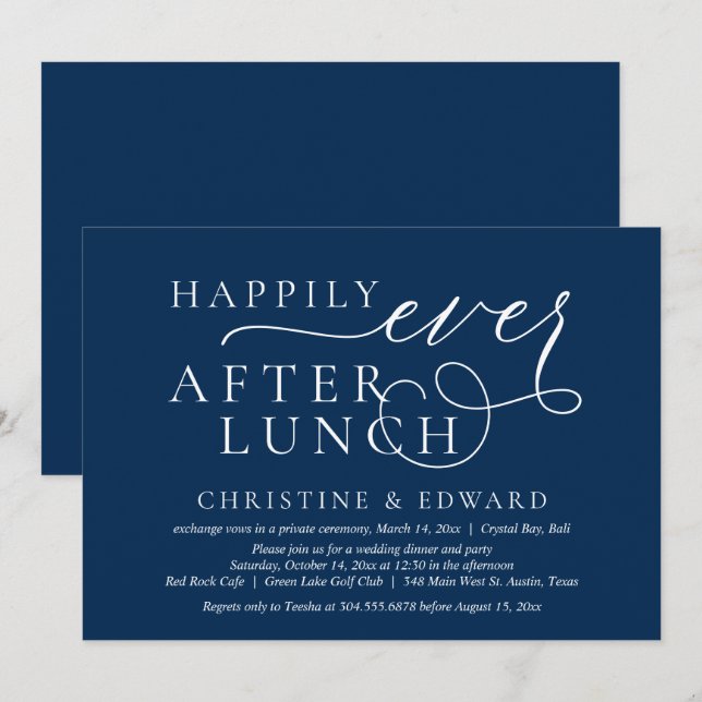 Convites Casamento às Pressas, Almoço Felizes para Sempre (Frente/Verso)