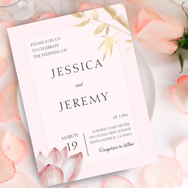 Convites Casamento Asiático de Bambu Japonês Minimalista Bl (Minimalist Blush Japanese Bamboo Asian Wedding Invitation)