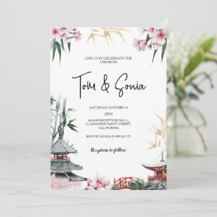 Convites Casamento Asiático de Cerejeira Sakura Japonês