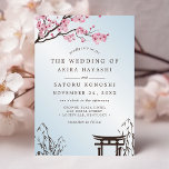 Convites Casamento Asiático de Florença de Cereja Japonesa<br><div class="desc">Convocação para Casamento Asiático de Cerejeira Japonesa Sakura. Esta design apresenta uma bela sakura rosa,  galhos florescentes de cereja japonesa contra um fundo azul-céu. Acentuado com bambu. Personalize este design personalizado com seus próprios detalhes.</div>