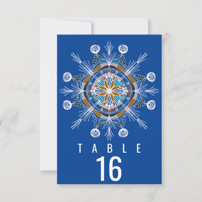 Convites Casamento Assentos Azul Mostarda Mandala Boêmio (Frente)