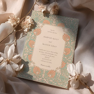 Convites Casamento Atemporal Art Nouveau Seafoam e Pêssego