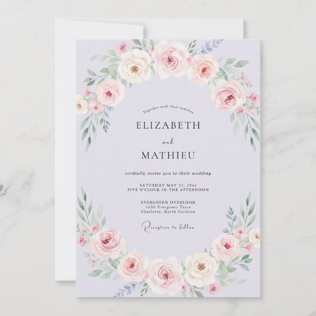 Convites Casamento Atemporal de Lilás na Primavera (Frente)