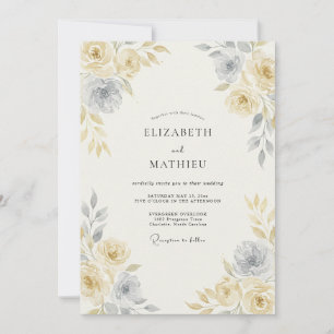 Convites Casamento Atemporal em Aquarela Amarelo Pálido