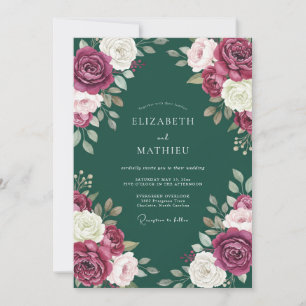 Convites Casamento Atemporal em Verde-azulado e Magenta