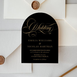Convites Casamento Atemporal Preto e Dourado Tudo em Um