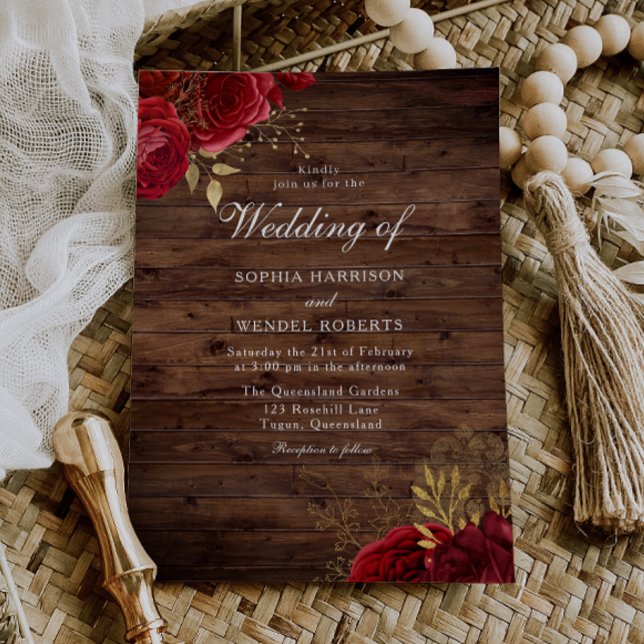 Convites Casamento Atemporal Rústico com Rosas Vermelhas e  (Criador carregado)