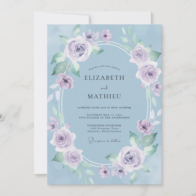 Convites Casamento Atraente de Primavera Azul Céu (Frente)