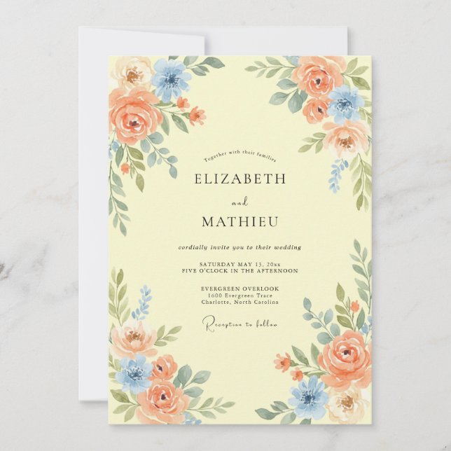 Convites Casamento Atraente de Primavera com Pêssego (Frente)