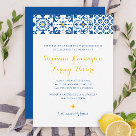 Convites Casamento Azul Amarelo Telha Mediterrânea