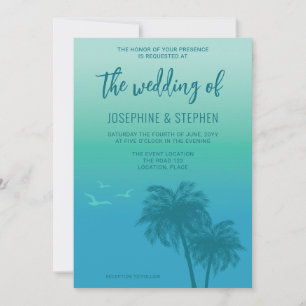 Convites Casamento Azul Aquático Tropical Com Palmeiras de
