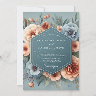 Convites Casamento Azul Ardósia e Flor de Damasco