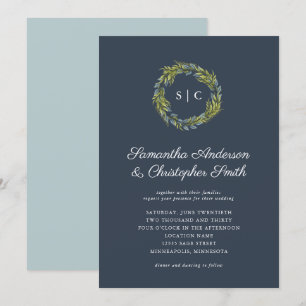 Convites Casamento Azul Azul Verde Monograma