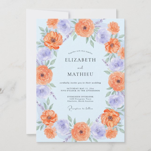 Convites Casamento Azul Azulado Ranunculus Eucalipto (Frente)