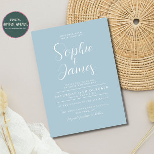 Convites Casamento Azul Bebê Minimalista Moderno