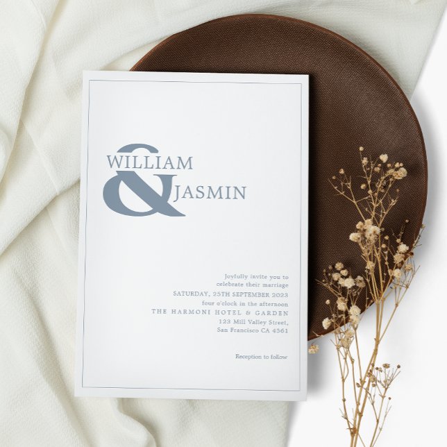 Convites Casamento Azul-Borderred Simples Moderno (Criador carregado)