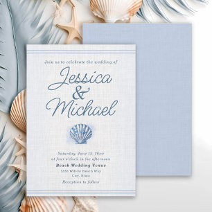 Convites Casamento Azul Branco Concha Náutica Praia