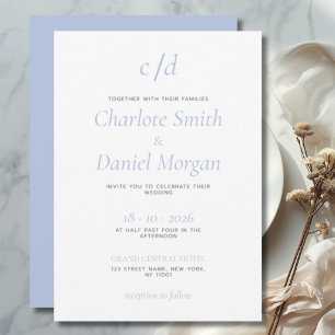 Convites Casamento azul branco moderno minimalista