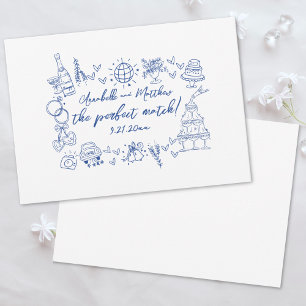Convites Casamento Azul Caprichoso Correspondência Perfeita