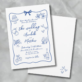 Convites Casamento Azul Caprichoso Desenhado à Mão