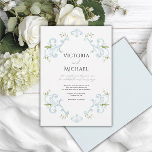 Convites Casamento Azul Caprichoso Vintage Elegante