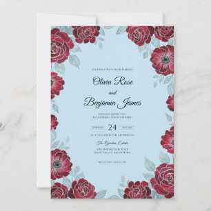 Convites Casamento Azul Celeste Papoula Borgonha