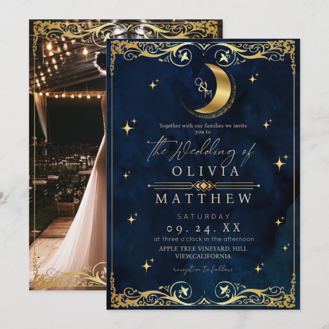 Convites Casamento Azul Celestial Elegante (Frente/Verso)