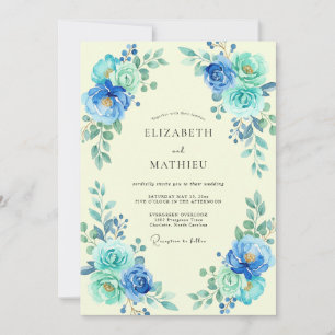 Convites Casamento Azul Cerúleo Ranunculus Eucalipto