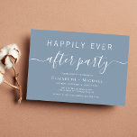 Convites Casamento Azul Chic Dusty Depois da Festa<br><div class="desc">Chic convite azul empoeirado para o seu casamento após a festa. "Feliz Festa Nunca Depois" é escrito em uma mistura de tipografia branca simples e uma escrita branca moderna com pestanas.</div>