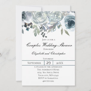 Convites Casamento Azul Cinza Verde Elegante Floral Casais