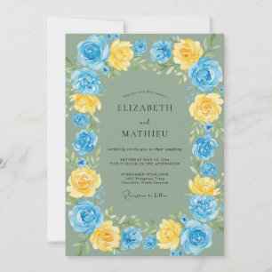 Convites Casamento Azul Claro Dourado Ranunculus Sage