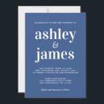Convites Casamento Azul Clássico com Tipografia Chic Simple<br><div class="desc">O convite de casamento simples e chic apresenta na moda branco, tipografia elegante e moderna em um fundo azul clássico. Basta adicionar os detalhes do seu casamento. Desenvolvido exclusivamente para você pelo Happy Dolphin Studio. Se precisar de ajuda ou produtos correspondentes, entre em contato conosco em happydolphinstudio@outlook.com. Estamos felizes em...</div>