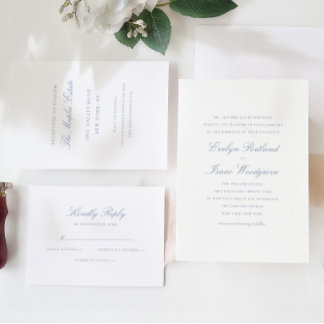 Convites Casamento Azul Clássico Elegante