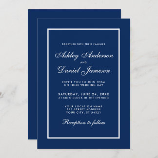 Convites Casamento Azul Clássico Elegante Moderno