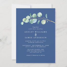 Convites Casamento Azul Clássico Simples Eucalyptus Foliage
