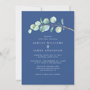 Convites Casamento Azul Clássico Simples Eucalyptus Foliage