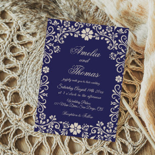 Convites Casamento Azul Cobalto Mexicano