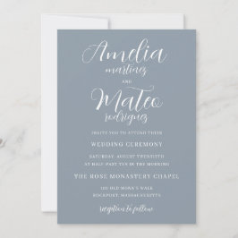 Convites Casamento Azul Com Caligrafia Minimalista Elegante