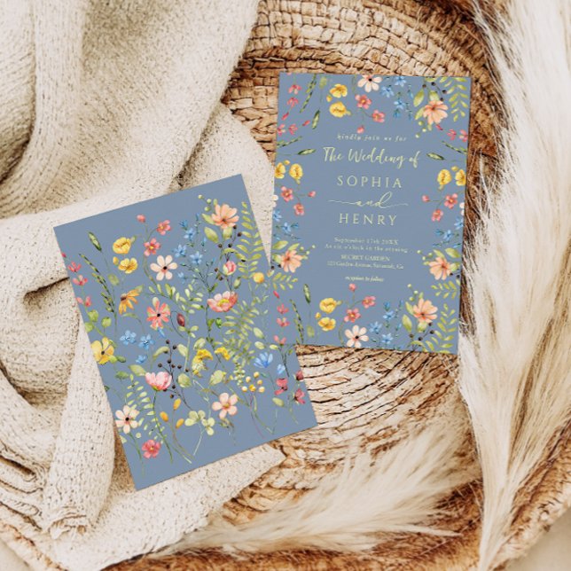 Convites Casamento Azul com Derramamento Elegante Moderno (Criador carregado)