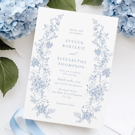 Convites Casamento Azul com Derramamento Floral Francês Ele
