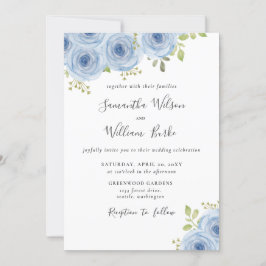 Convites Casamento Azul com Derramamento Floral Rustic Wate